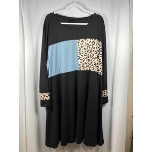 Emery Rose Black Long Sleeve Dress Women's 5XL Leopard Print Color Block